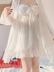 Women's Silk-Like Loungewear Set with Camisole and Lace Robe for Adults