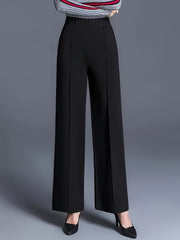 Women's Black High-Waist Straight Leg Pants Polyester Blend Spring Summer Casual Office Wear