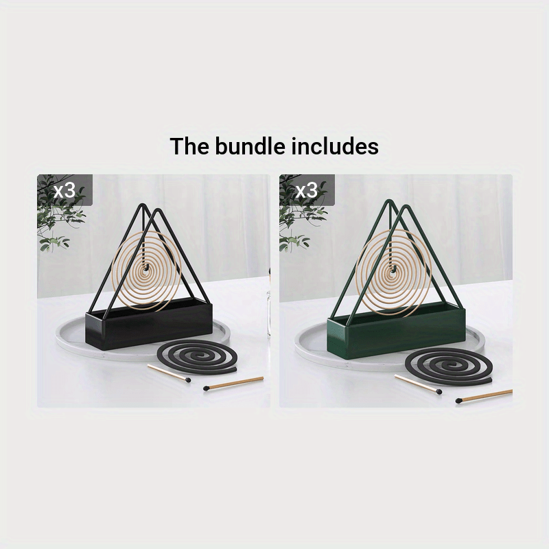 Black and Green Metal Triangle Mosquito Coil Holder with Spiral Design for Indoor and Outdoor Use