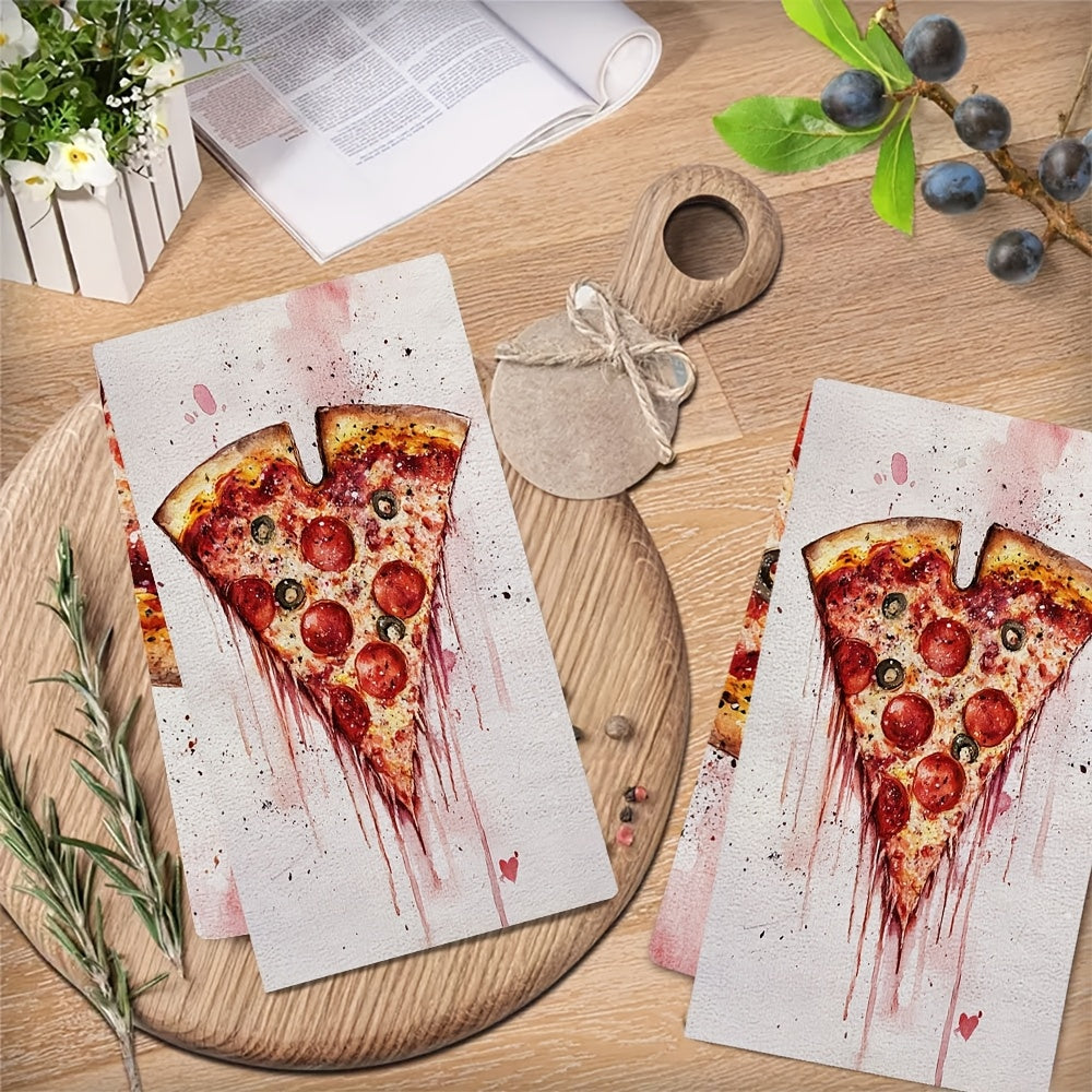 Set of 2 Ultra Soft Kitchen Towels Valentine’s Day Pizza Love 40x60cm