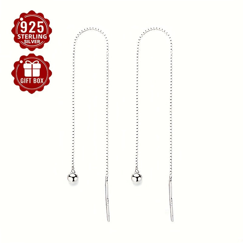 Women’s Sterling Silver Earrings Hypoallergenic Small Round Ball Chain Tassel Jewelry