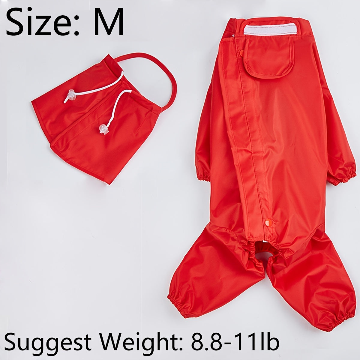 Large Red Dog Raincoat Waterproof Woven Polyester for Medium and Small Dogs