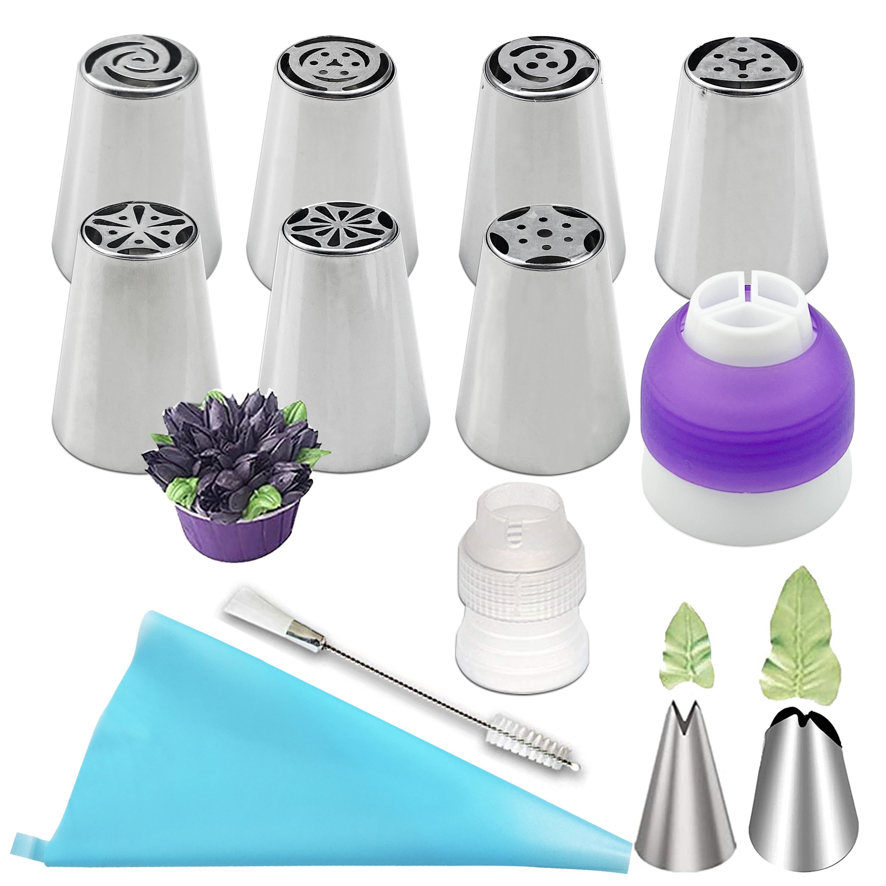 Stainless Steel Pastry Tips Set with Reusable Piping Bag and Accessories