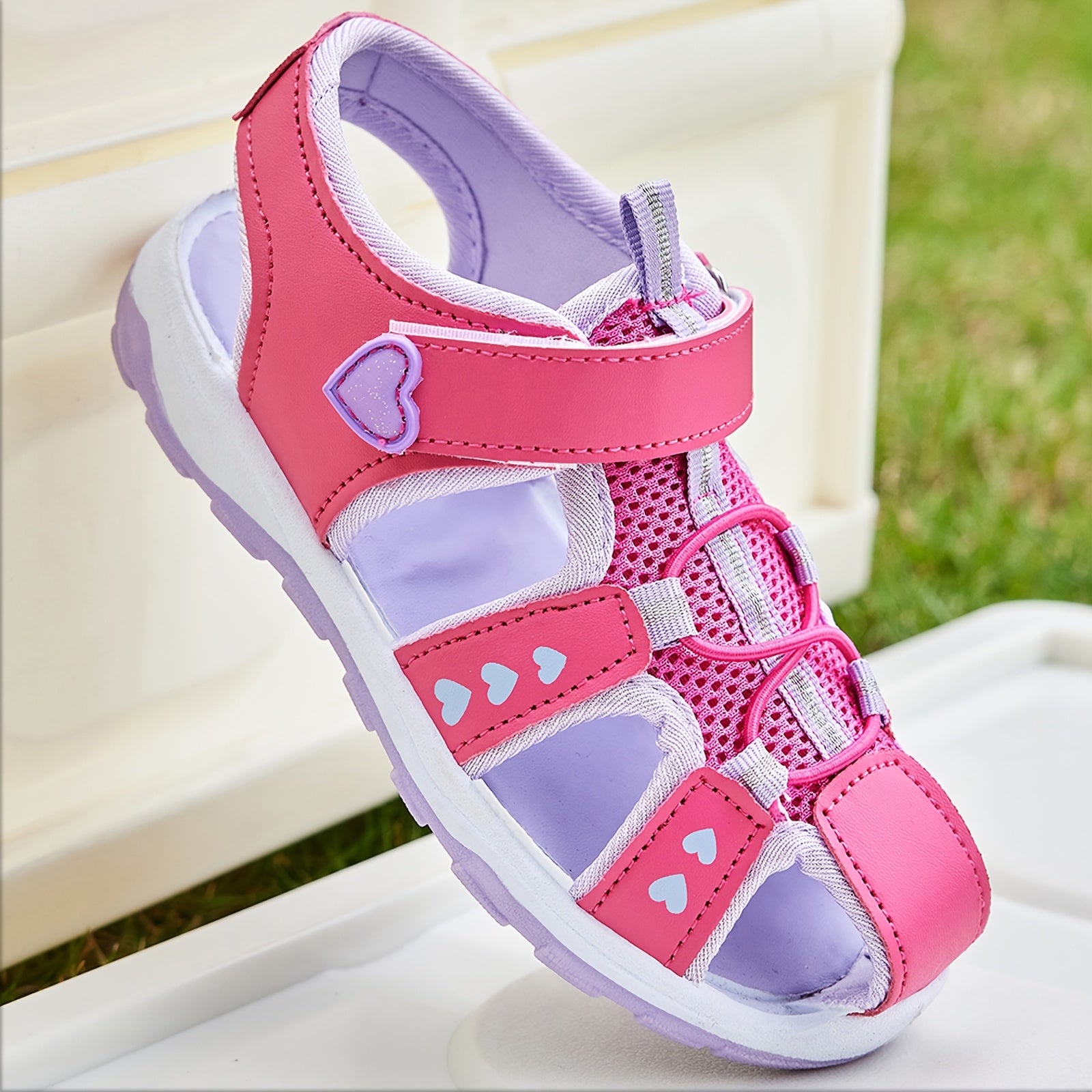 Kids' Breathable Lightweight Running Sandals Pink Purple Striped Non-Slip PU