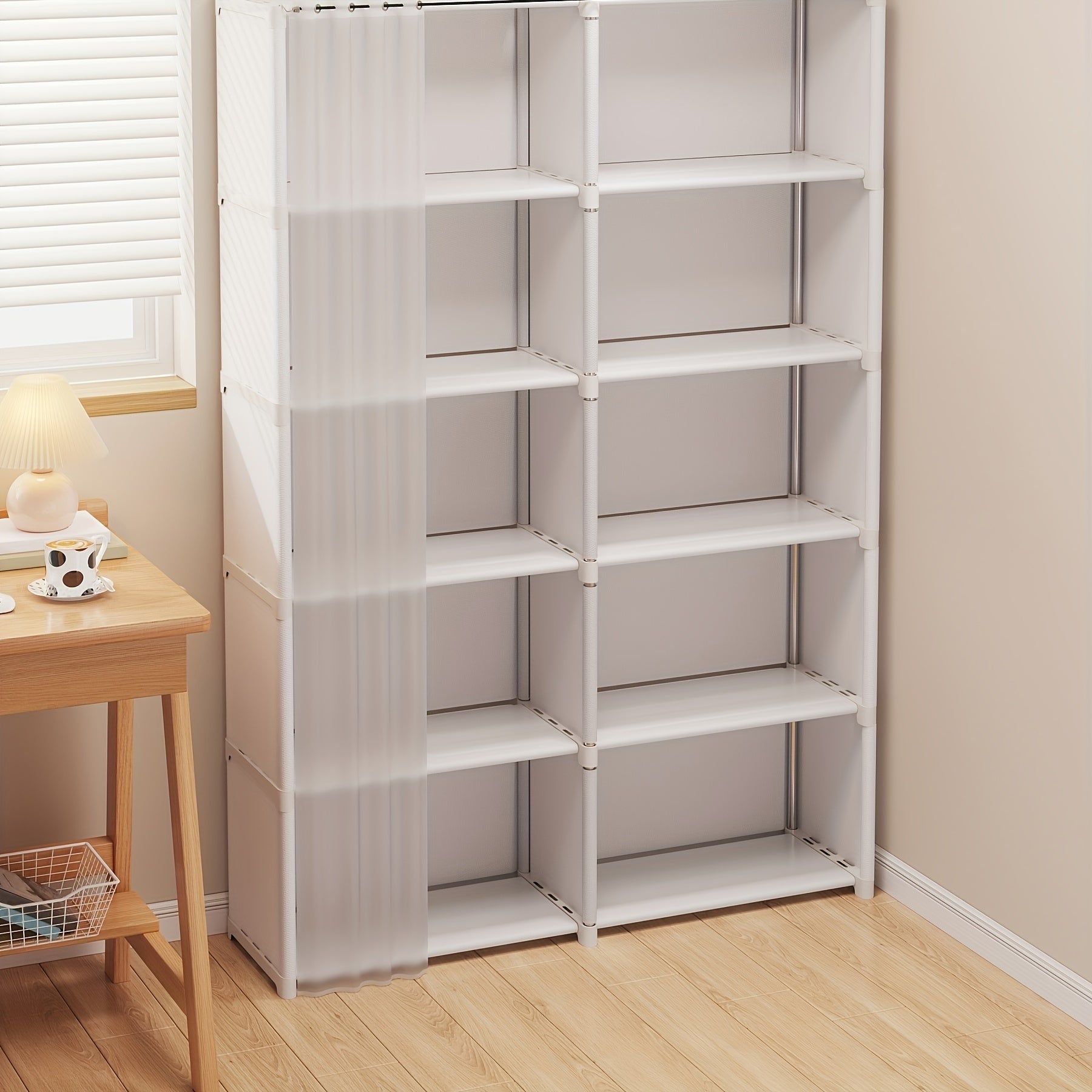 Large Capacity Metal Bookshelf Organizer with Wheels for Home Office Classroom White