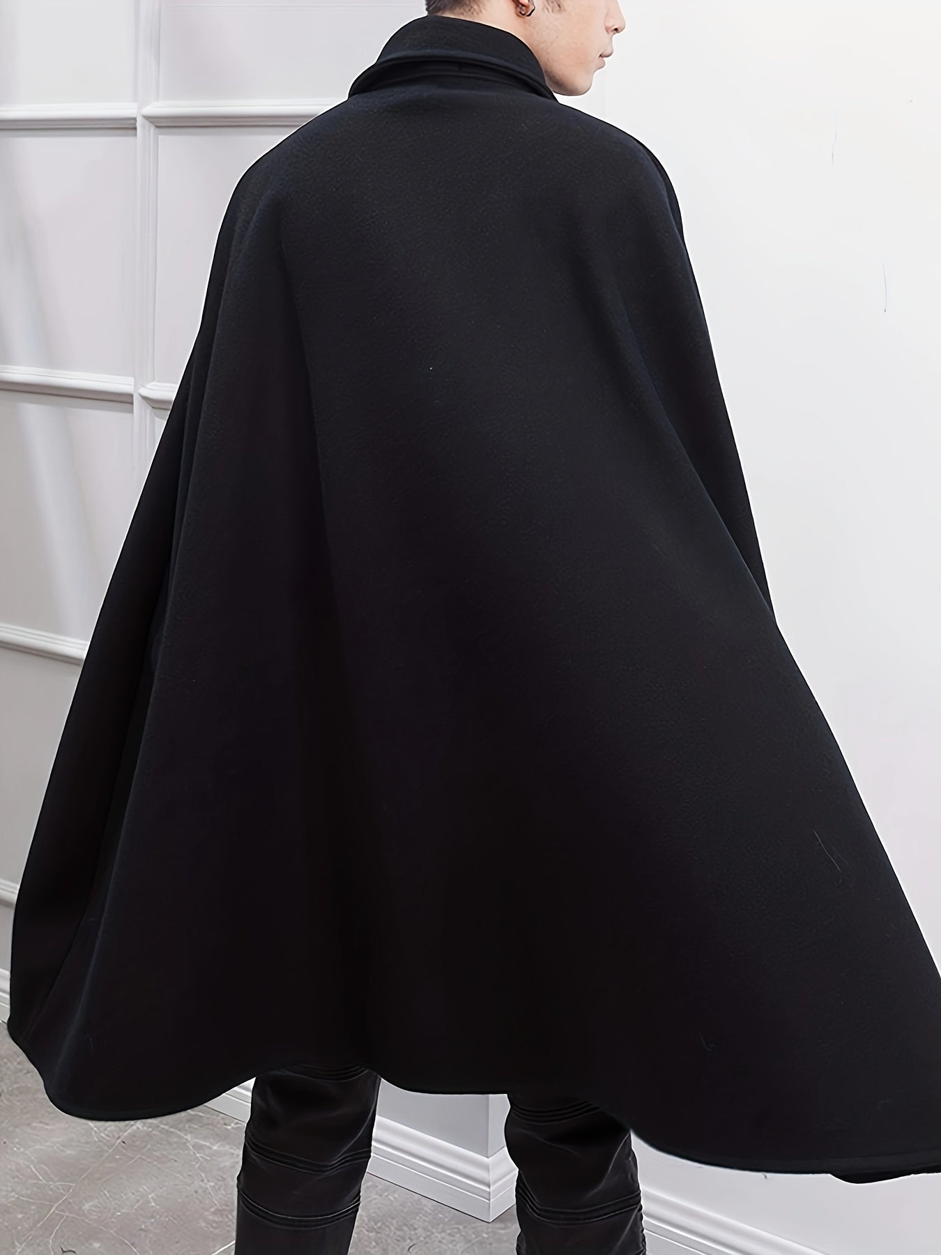 Men's Casual Polyester Coat with Lapel Collar Button Detail Loose Fit Spring Plus Size