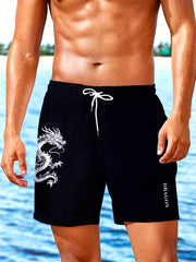 Men's Plus Size Dragon Print Beach Shorts Quick-Dry Elastic Waist Polyester