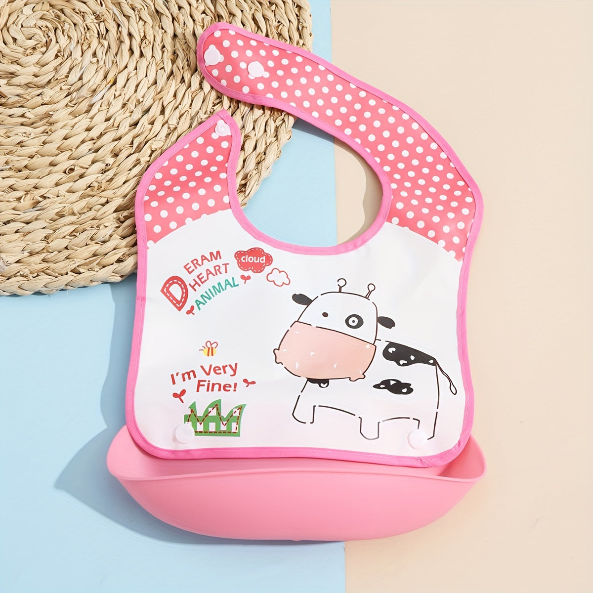 Kids Waterproof Cartoon Bib with Snap Closure, Detachable, Washable