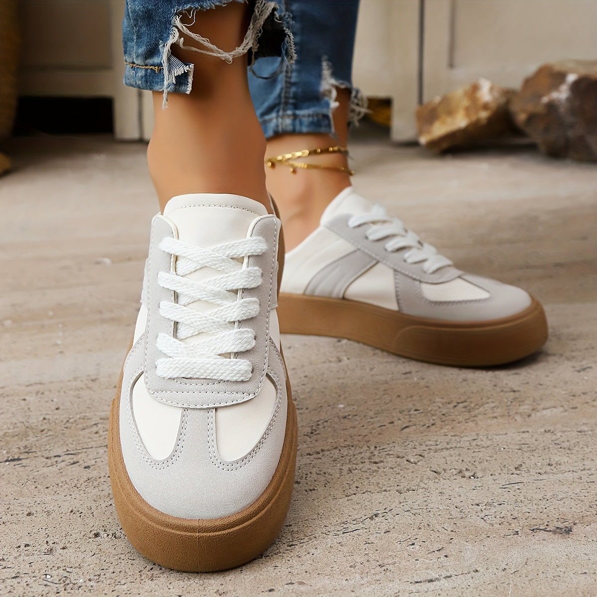 Women's Slip-On Platform Mules - Casual Sandals with Thick Sole Black and White