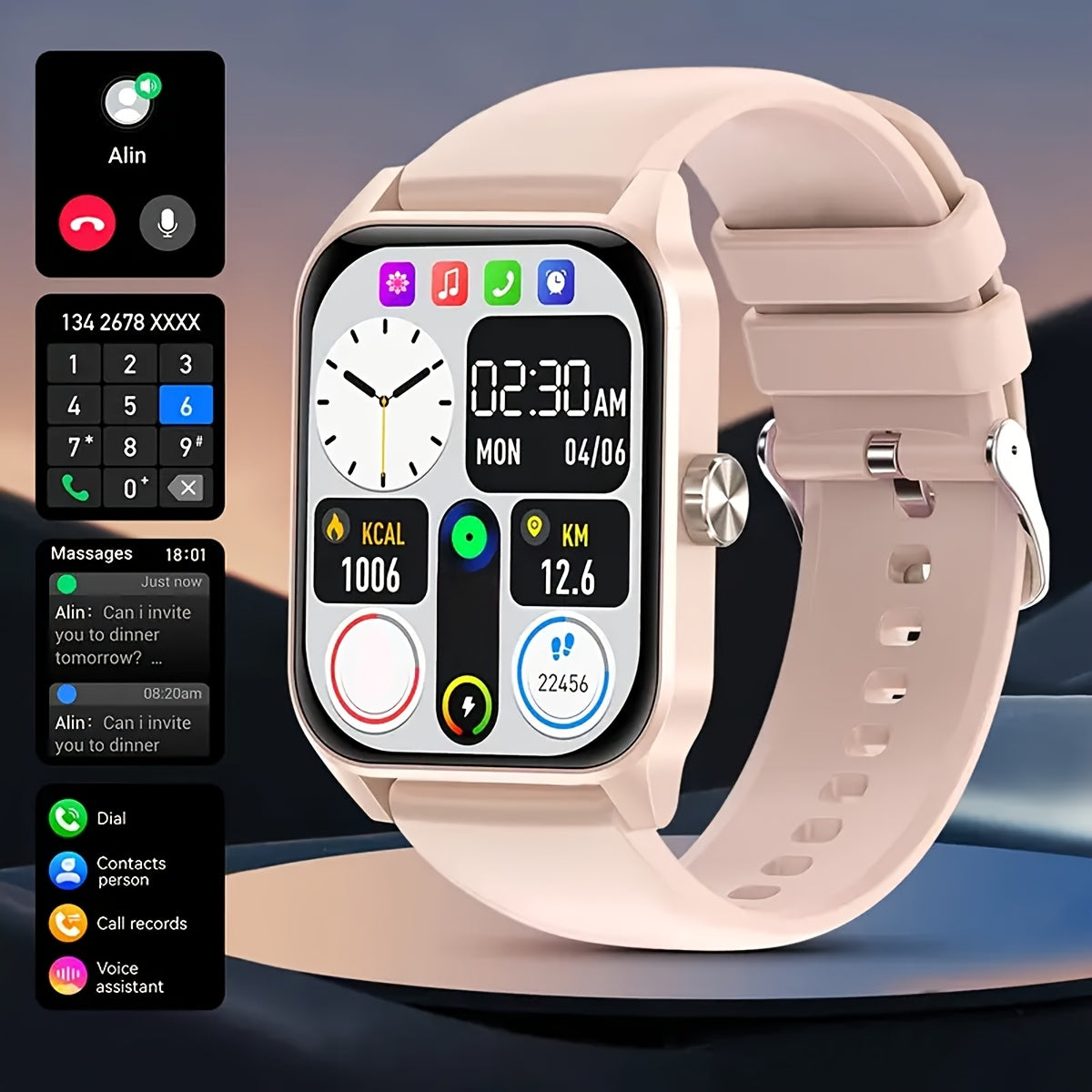 Unisex Smartwatch with 4.7cm HD Touch Screen Water Resistance Wireless 5.0 USB Charging