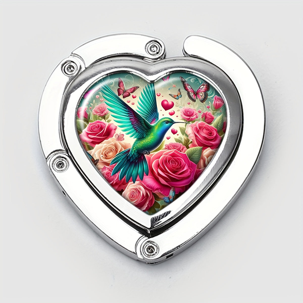 Foldable Hummingbird Heart-Shaped Purse Hanger Boho Chic Metal Handbag Hook