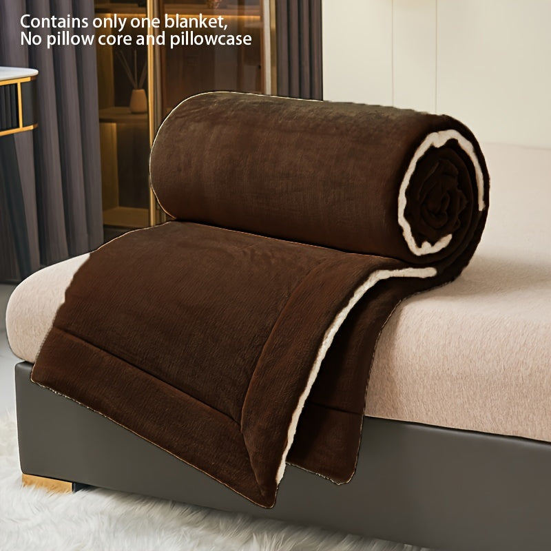 Simple Coffee Throw Blanket Double Layer Milk Fleece Lamb Fleece Cozy Nap Accessory
