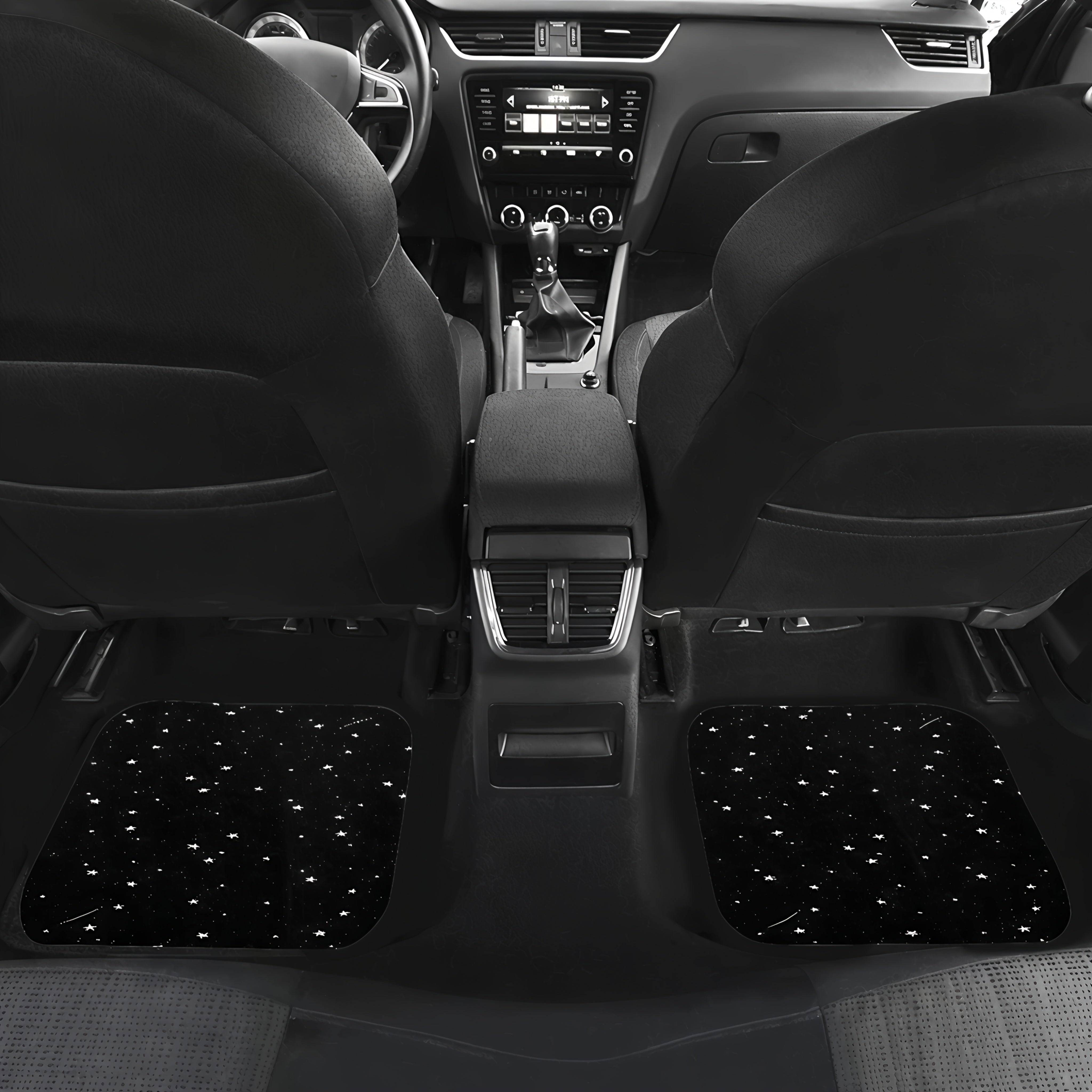 Black Night Starry Pattern Car Floor Mats Set Non-Slip Absorbent for Sedan SUV