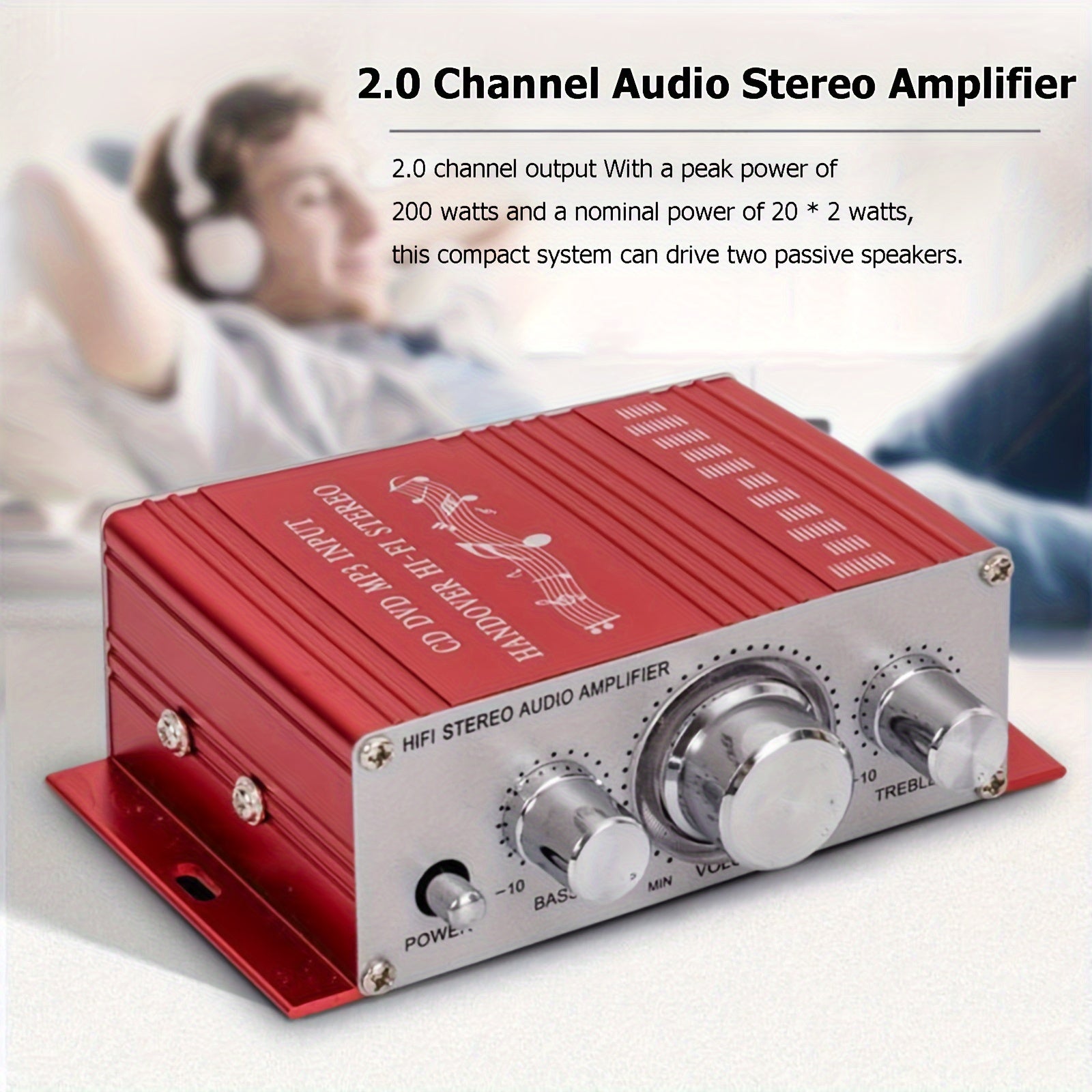 400W Mini Audio Amplifier 2 Channel HiFi Stereo RCA USB Powered for Home Car PC TV