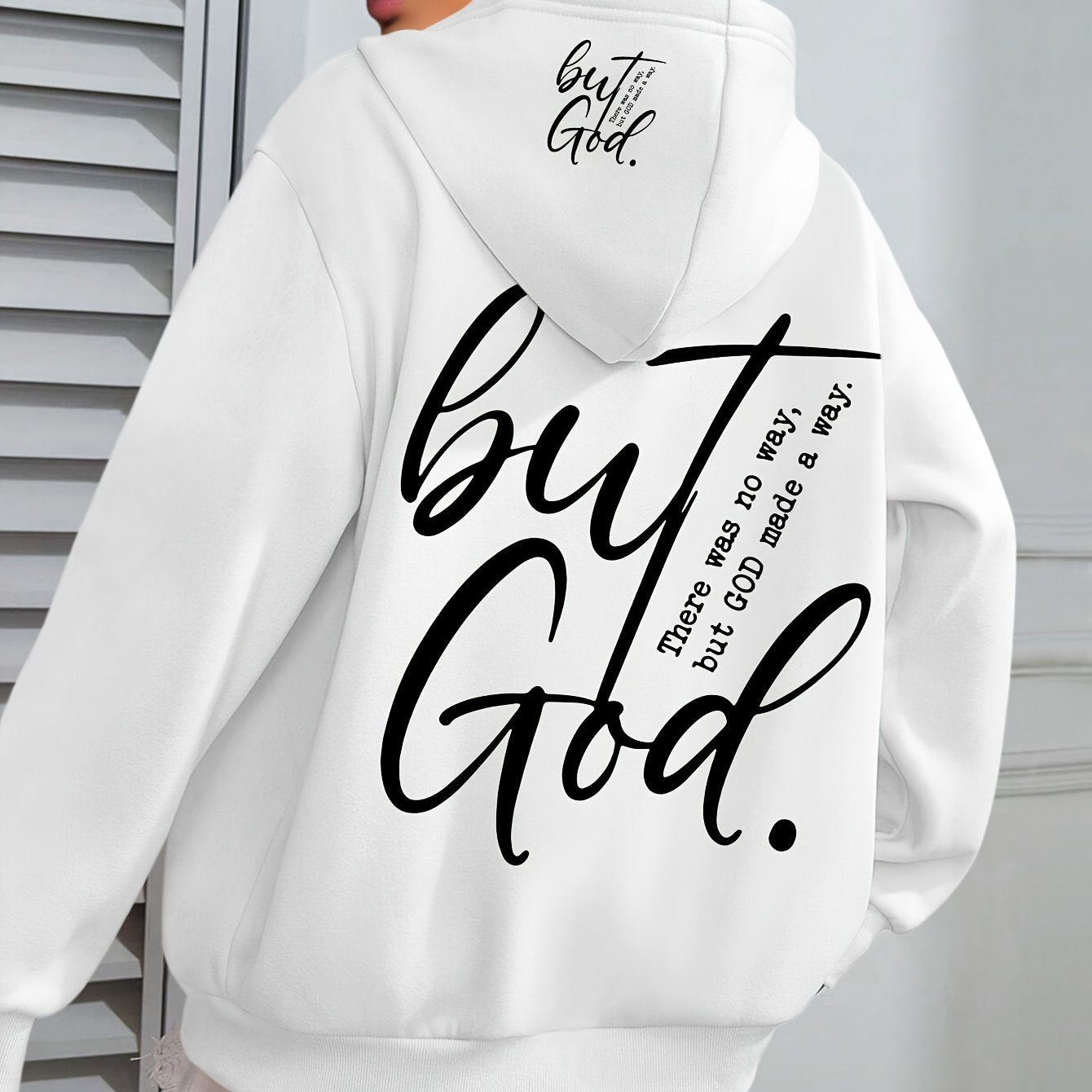 Plus o'lcham Plus God Print Hoodie uzun sleeve kundalik drawstring pocket ayollar