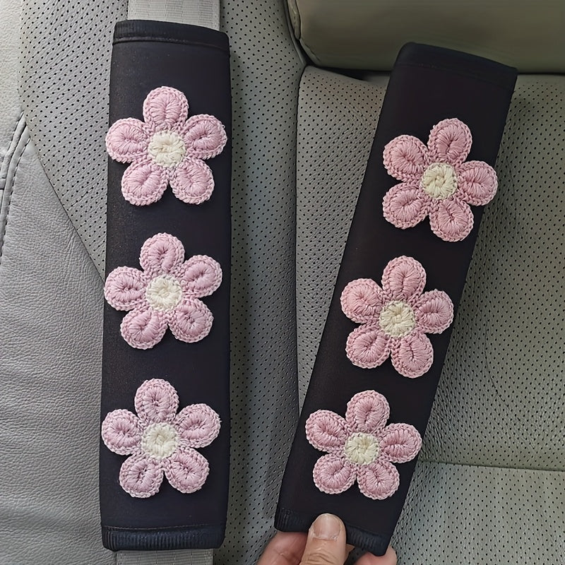 Набор чехлов для ремней безопасности женских сидений из льняного волокна с цветочным дизайном для интерьера