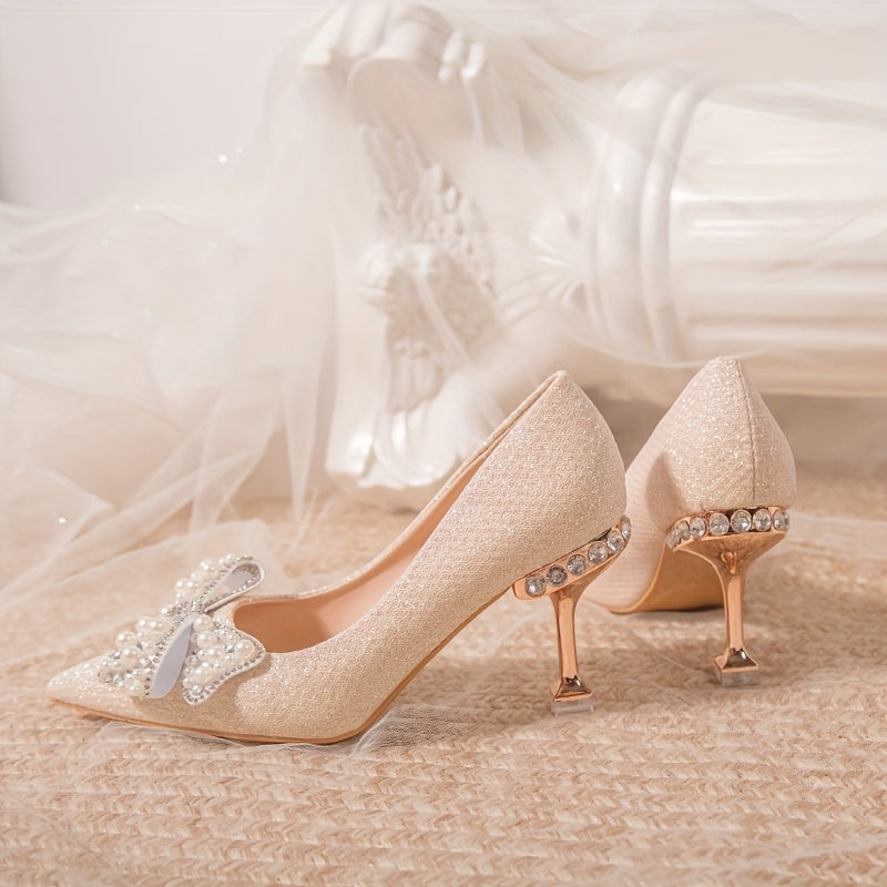 Women's Crystal Embellished Stiletto Heels, Pointed Toe Wedding Pumps