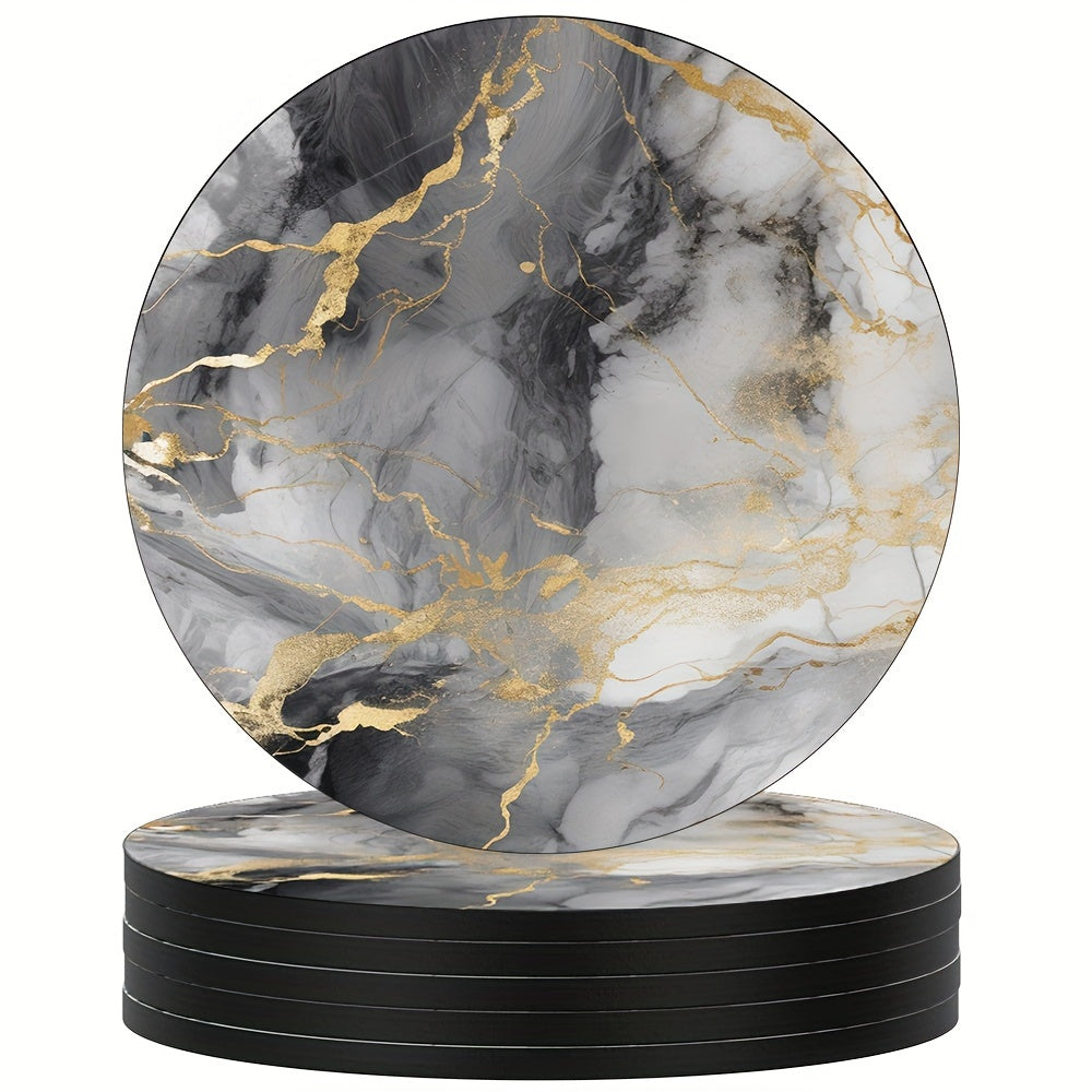 Juego de 6 posavasos de mármol gris con respaldo de goma antideslizante para bebidas y decoración del hogar