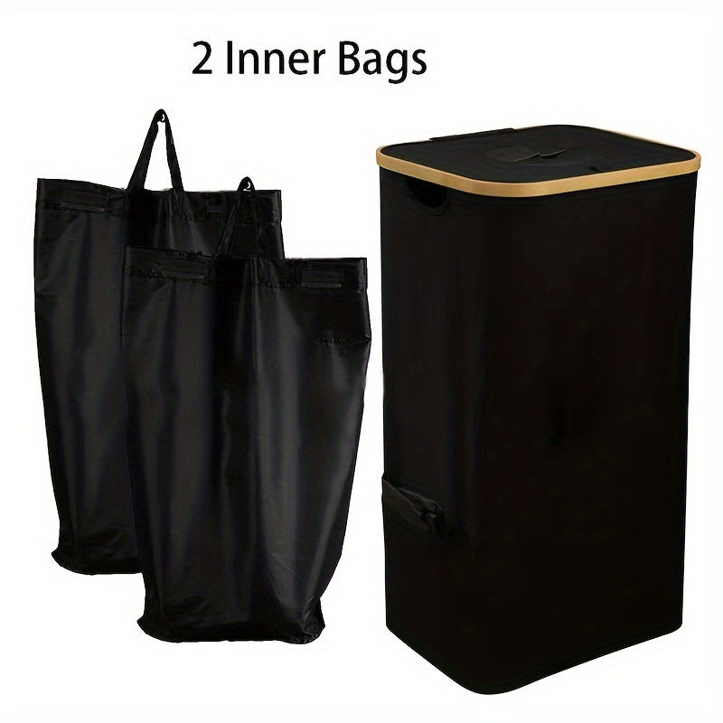 Bamboo Kitchen Recycling Bin 26 Gallon Capacity Removable Tote Bag Indoor Use