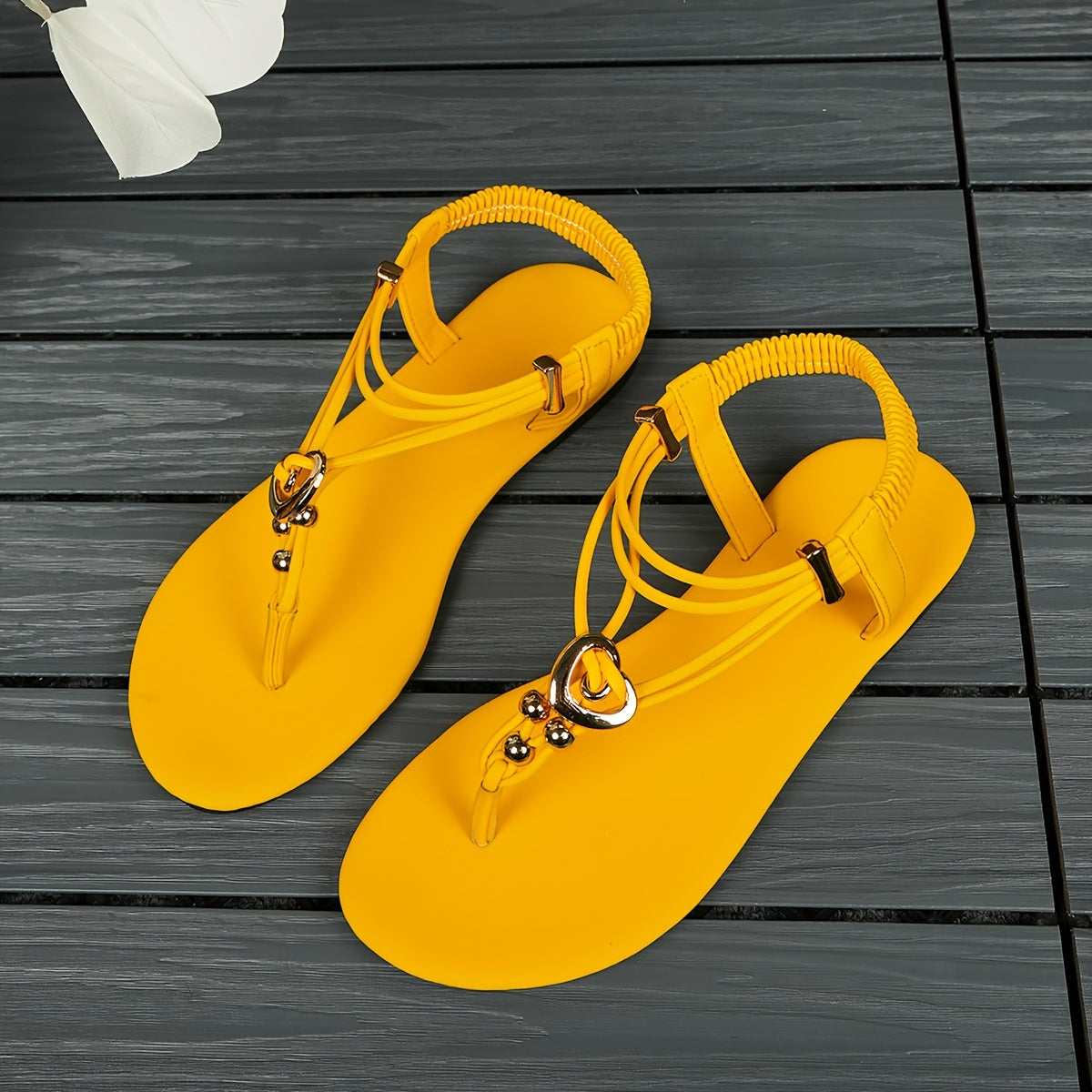 Women's Summer Thong Sandals with Elastic Ankle Straps Flat Beach Shoes