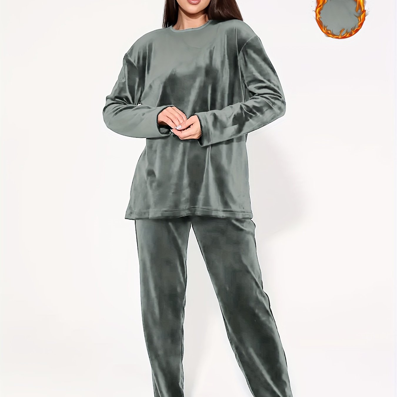 Women's Gold Velvet Two-Piece Suit with Long Sleeves and Trousers