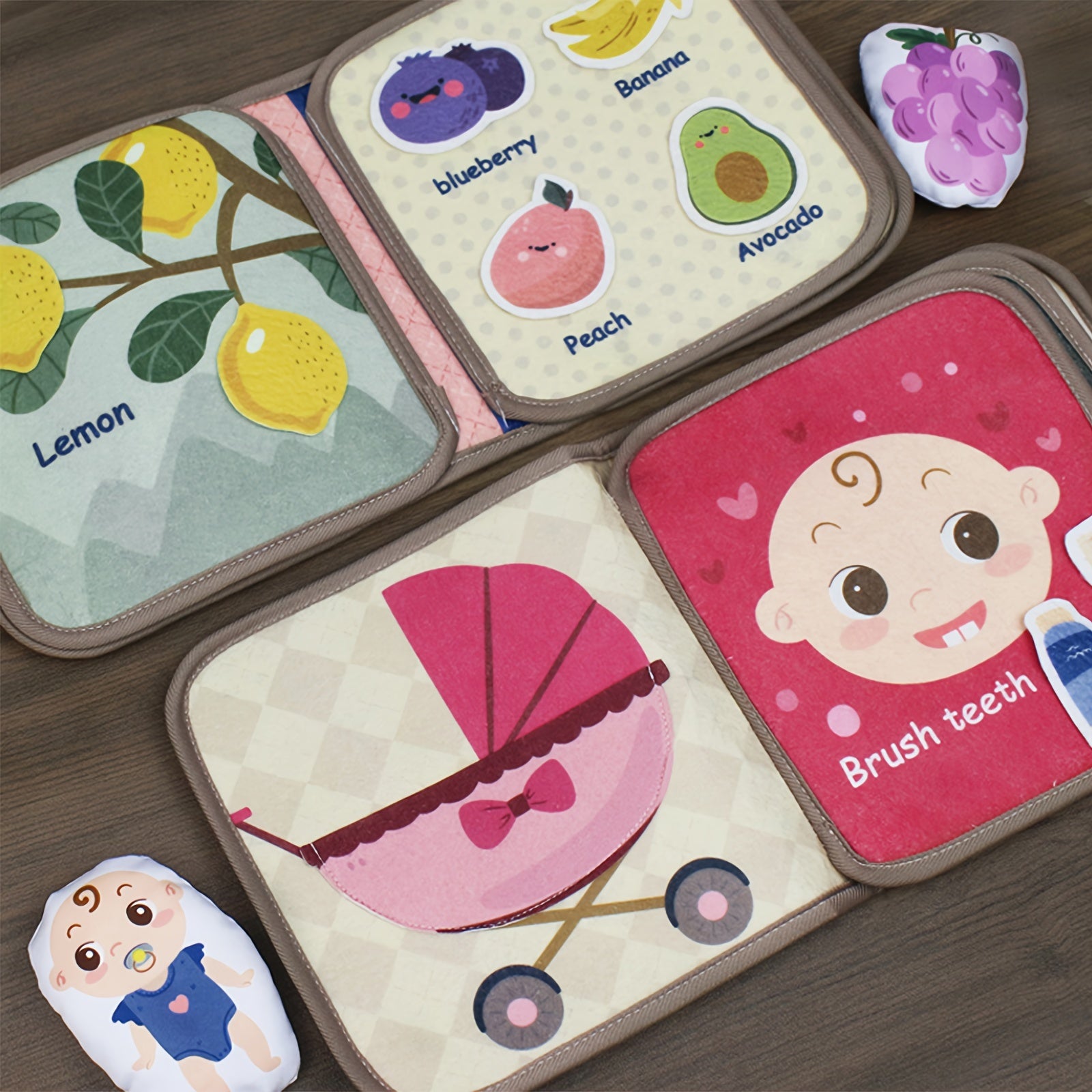 Children's Educational Cloth Book for Toddlers Soft Tear-Resistant Learning Toy for Animals Fruits Shapes