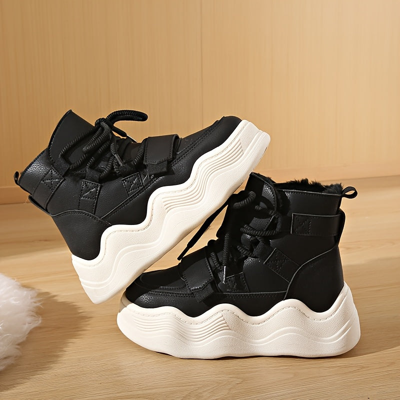 Women's Fleece Lined Winter Boots Flat Chunky Sole Warm Shoes