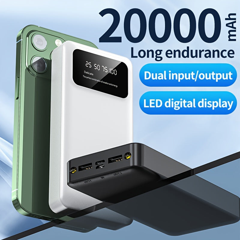 20000mAh Portable Power Bank with Dual LED Lights and Large Screen Display