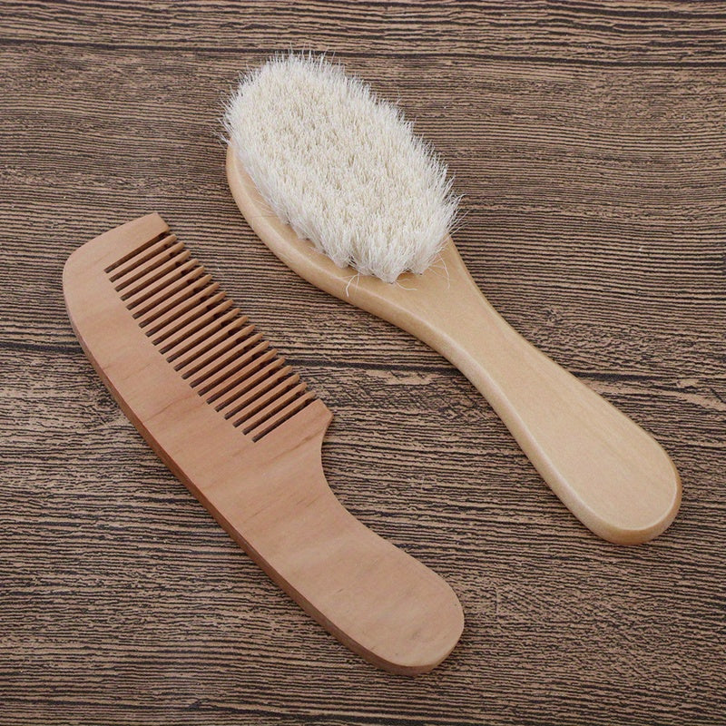 Adults Wooden Grooming and Healthcare Kit with Soft Brush and Comb Light Brown