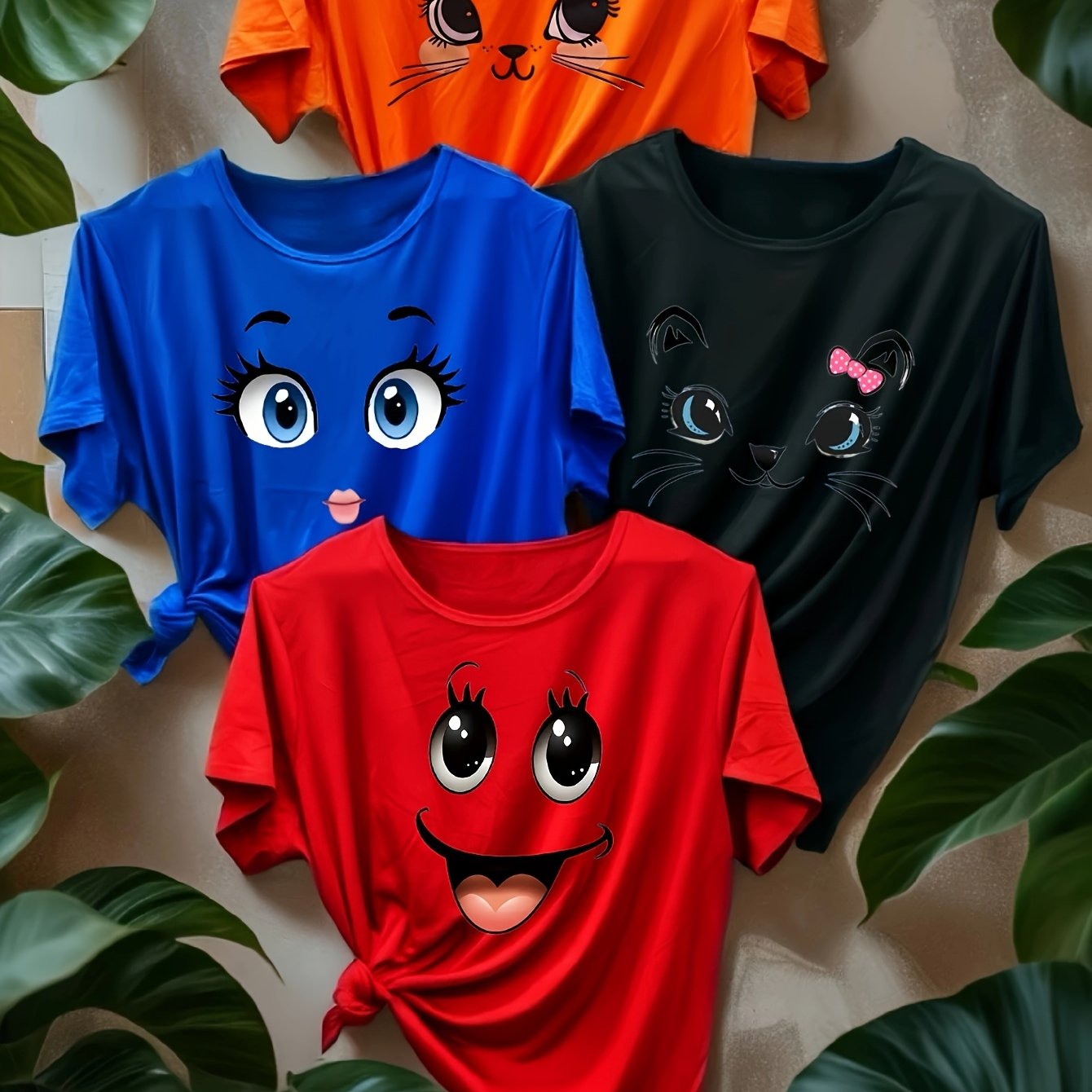 Women’s Graphic T-Shirts Polyester Blend Short Sleeve Casual Tops Vibrant Colors