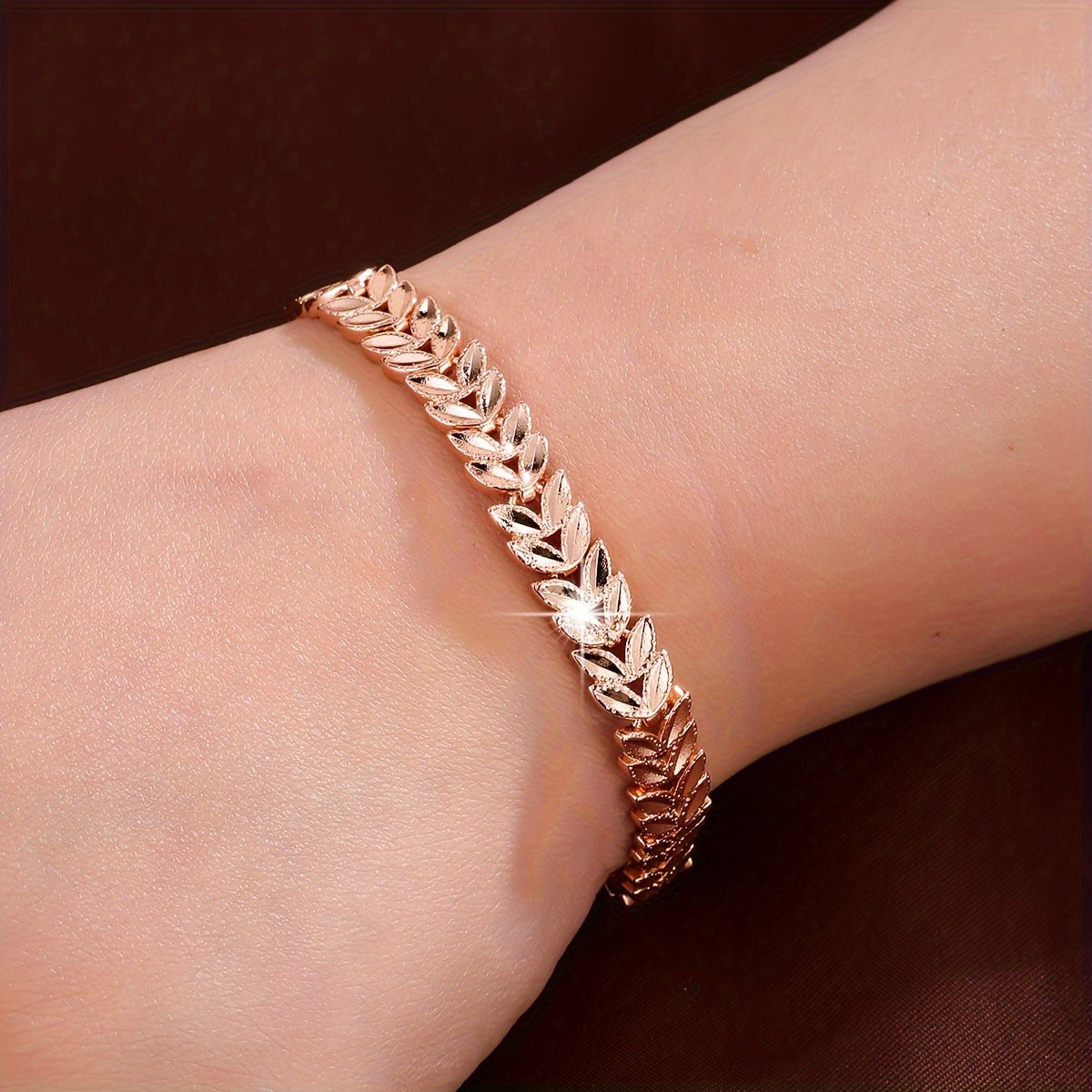 Women’s Copper Wheat Ear Bracelet with Cubic Zirconia for Everyday or Formal Wear