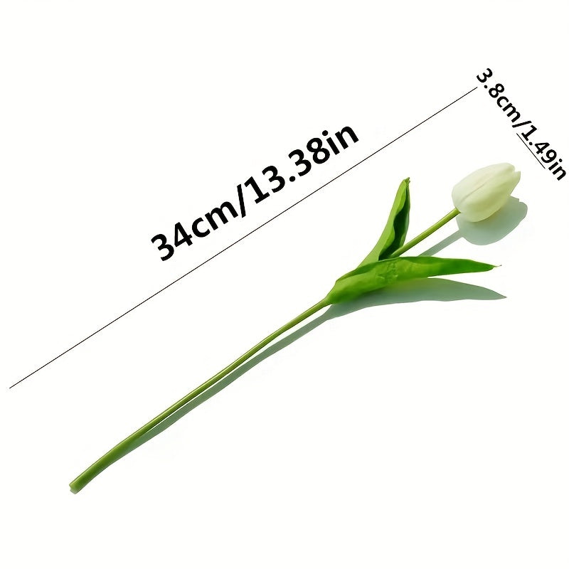 Artificial White Tulip Flowers with Green Leaves for Weddings Home Decor Set of 10