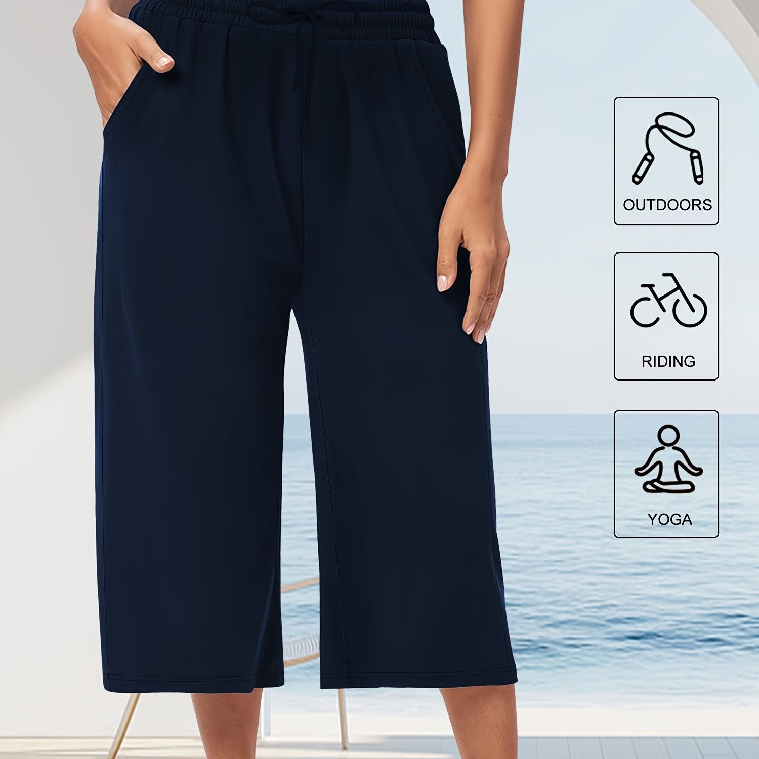 Pantalones capri de tiro alto y gran elasticidad de talla grande con bolsillos para yoga y casual