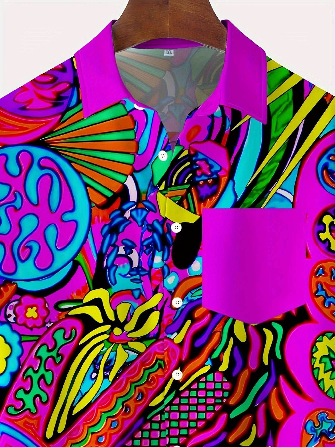 Men's Large Size Summer Shirt with Abstract 3D Digital Print and Button Pocket