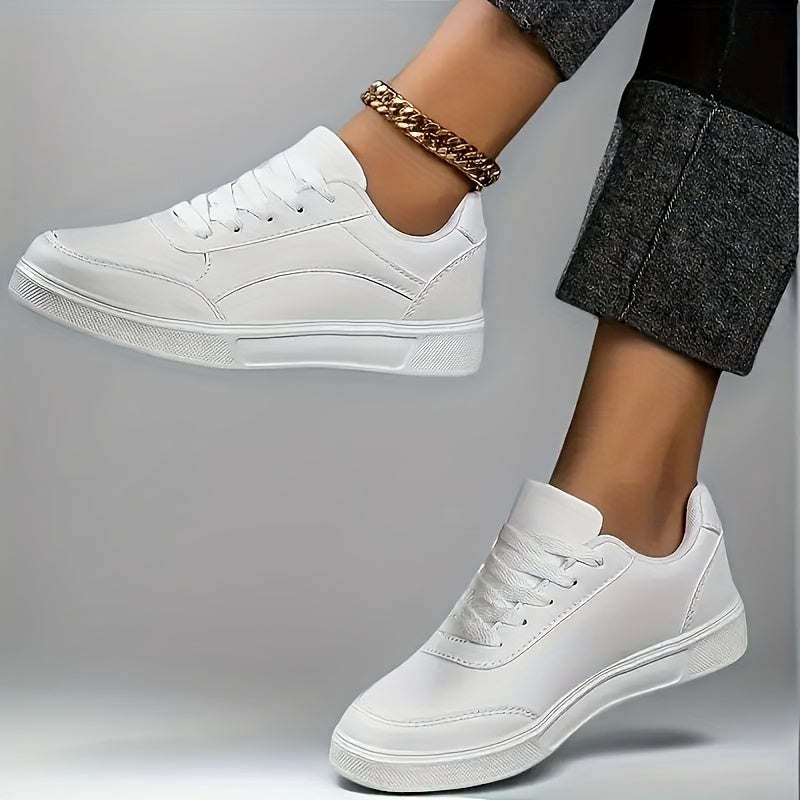Women's White Casual Sneakers Large Size Breathable Lightweight Flat Shoes