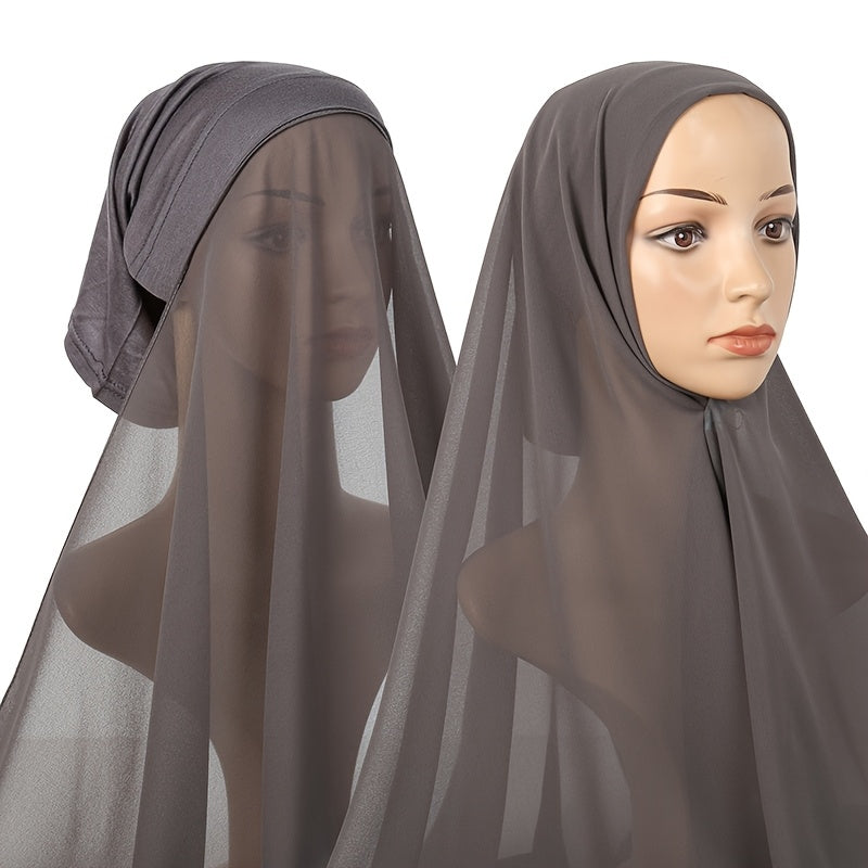 Women's Chiffon Instant Hijab with Built-in Undercap Windproof Sun Protection