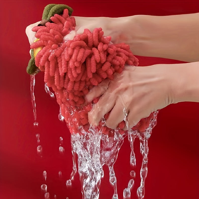 Persimmon-Shaped Chenille Towel Ultra-Soft Absorbent 3500gsm Decorative Green Ribbon Gold Coin