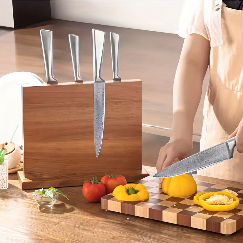 Thickened Acacia Wood Double-Sided Magnetic Knife Holder Kitchen Organizer