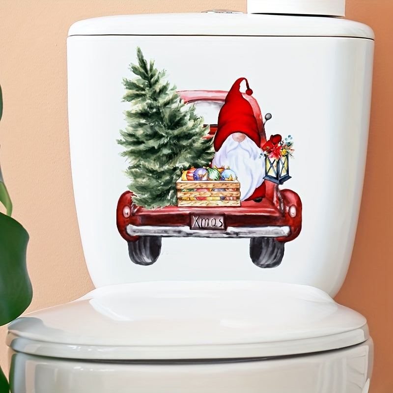 Christmas Gnome Toilet Wall Decal Waterproof PVC Bathroom Decor Santa Claus Holiday Sticker