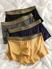 Men's Boxer Briefs 4 Pack Breathable Polyester Spandex Geometric Pattern