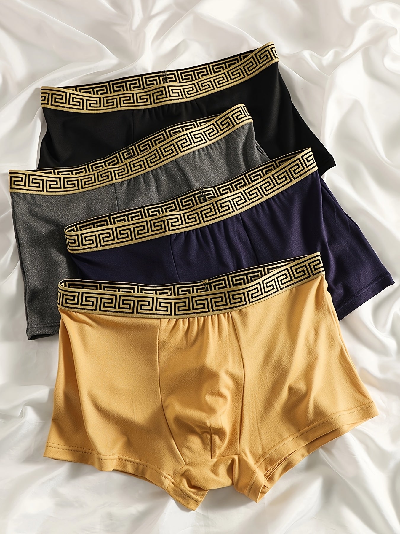 Men's Boxer Briefs 4 Pack Breathable Polyester Spandex Geometric Pattern