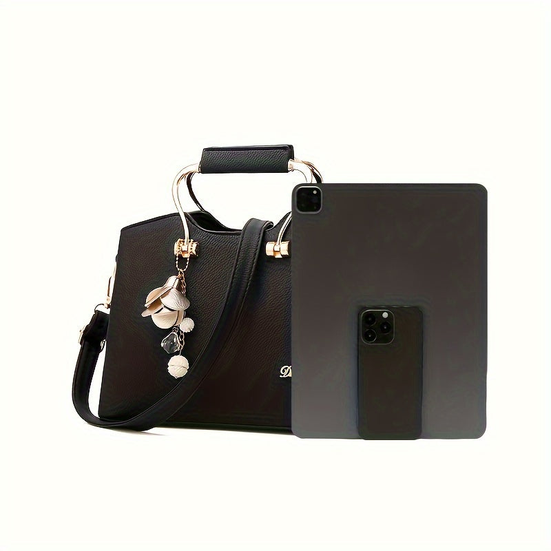 Elegant Tote Bag with Adjustable Strap Zipper Closure Polyester Lining Solid Color