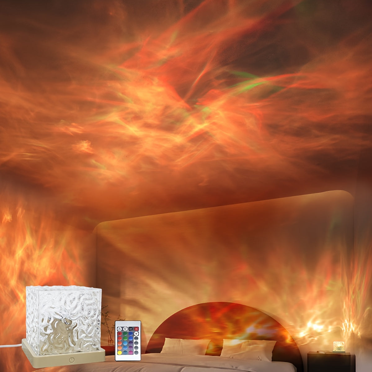 Water Projector RGB Ocean Wave Water Cube with Remote 16 Color Changing for Bedroom Living Room Decor