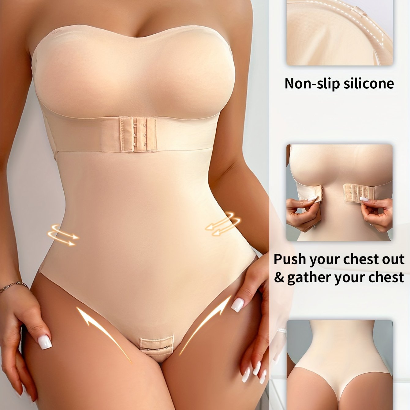 Braless Shaping Bodysuit with Hip Liner for Body Contouring and Seamless Fit