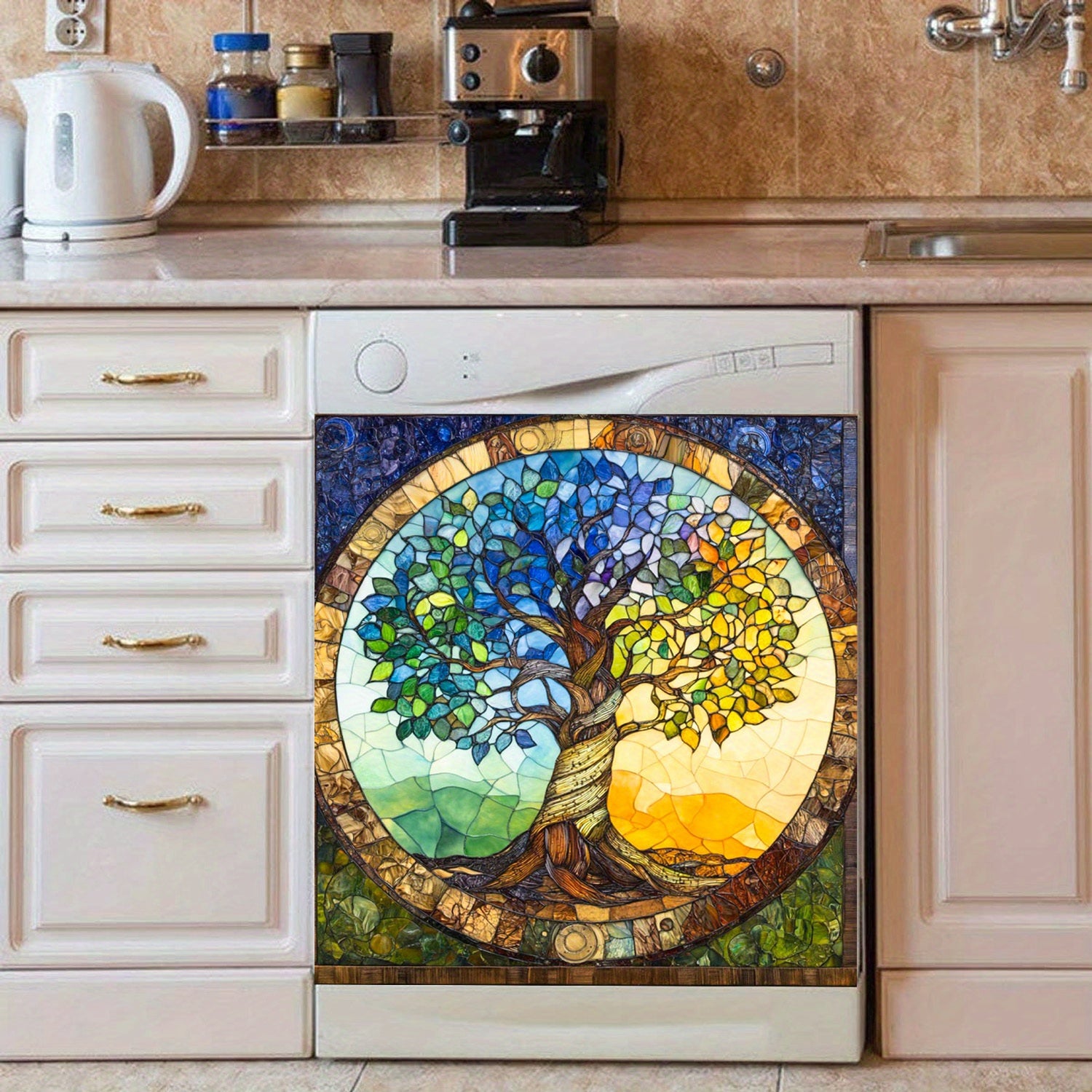 Mustahkam PVC idish-tovoq magnit bilan jonli mozaika Hayot daraxti dizayni, suv o'tkazmaydigan, issiqlikka chidamli, oson tozalash