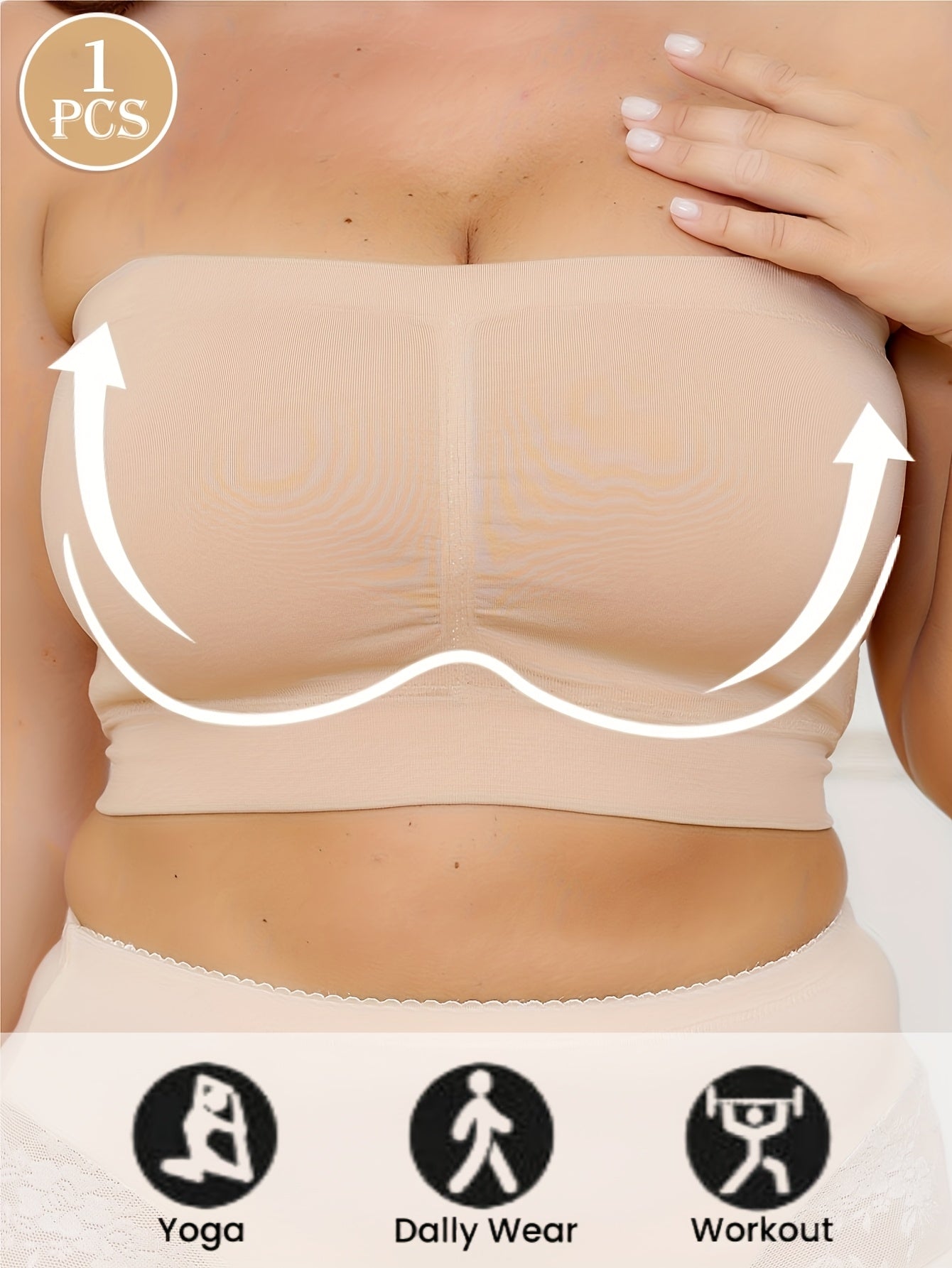 Women Seamless Plus Size Tube Top Strapless Sports Bra Breathable No Padding