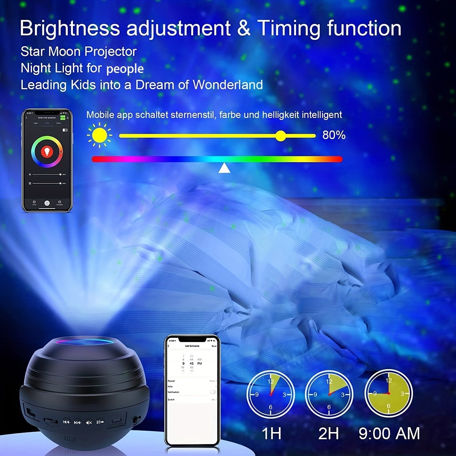 Proyector de estrellas con control remoto por app y altavoz para música para dormitorio