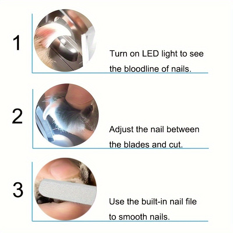 LED Pet Nail Clippers with USB Charging and File for Dogs and Cats