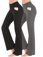 Women's High-Waisted Yoga Pants Flared Leggings with Pockets, Quick-Dry Stretch Fabric