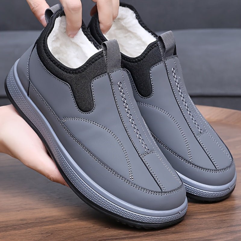 Men's Winter Snow Boots Casual Solid Color Short Slip-On Fabric Lined